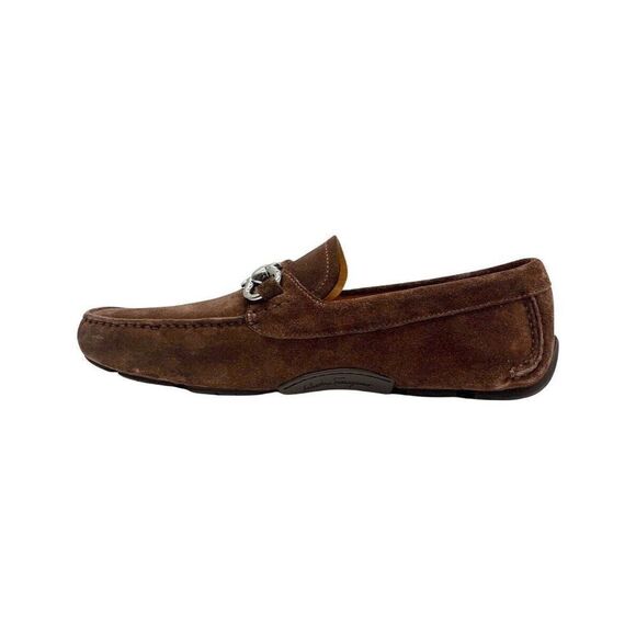 Salvatore Ferragamo Men's Parigi Eco Driver Suede Loafers Gancini Bit Brown 8 - Picture 6 of 10